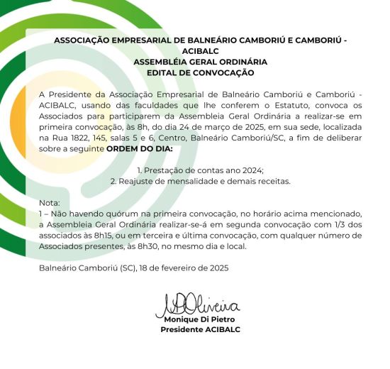 ATENÇÃO: NOVA DATA PARA A ASSEMBLEIA GERAL ORDINÁRIA